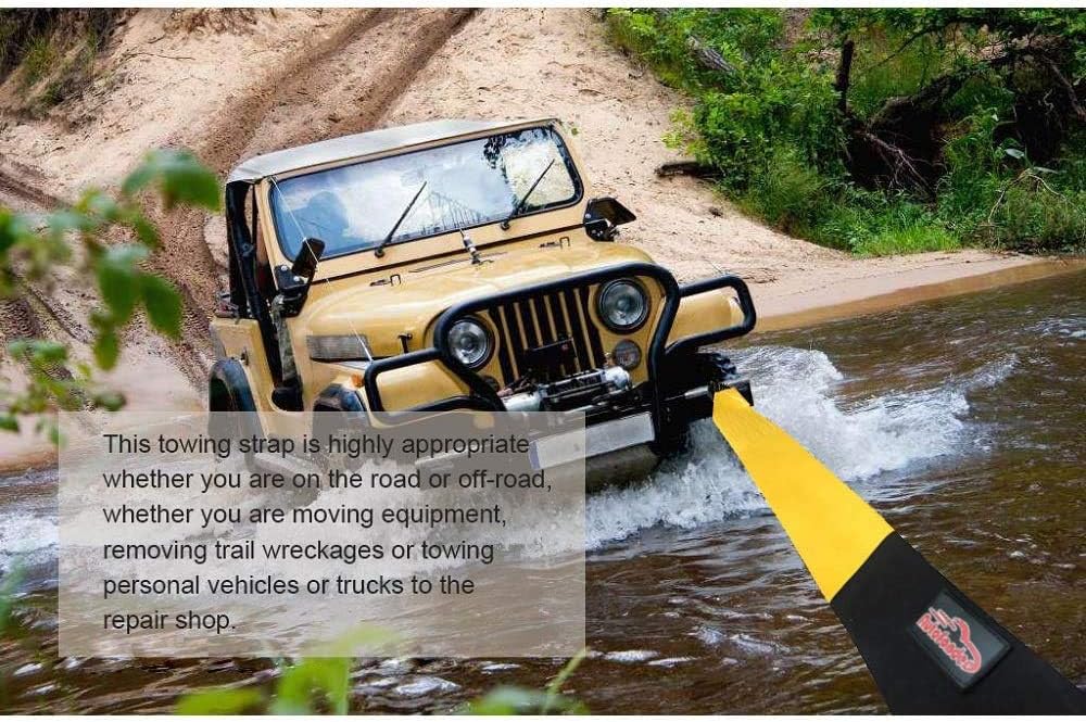 Autofonder Heavy Duty Tow Strap 12T Recovery Kit: 4WD Tow Strap + 3/4 Bow Shackle (2pcs) + Storage Bag (20ft)