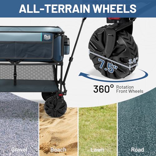 TIMBER RIDGE 400L Large Capacity Folding Double Decker Wagon, 54" Extra Long Extender Wagon Cart, 450lbs Heavy Duty Collapsible Wagon, All-Terrain Big Wheels for Camping, Sports, Shopping, Gray