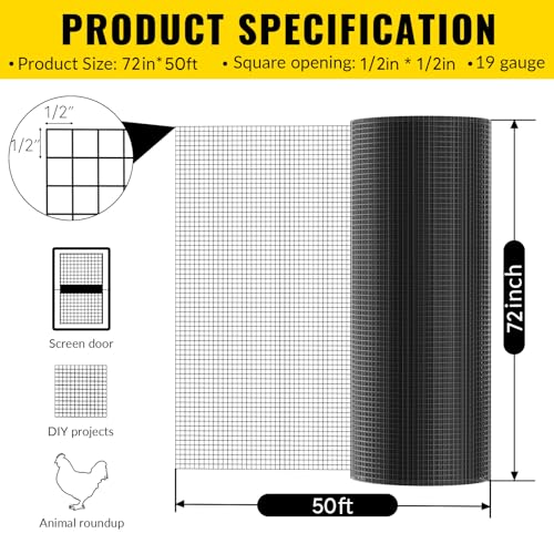Hardware Cloth 1/2 inch 48 x 100 ft Galvanized Chicken Wire Fencing 19 Gauge Heavy Duty Hot Dip Galvanized Wire Fence Roll for Chicken Poultry Coop, Animal, Fencing,Garden Protection