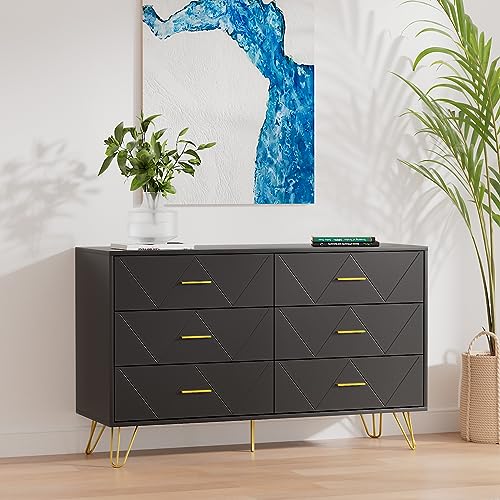 LYNSOM White Dresser, Modern Dresser for Bedroom, 6 Drawer Dressers with Wide Drawers and Metal Handles, Storage Chest of Drawers for Living Room Hallway Entryway