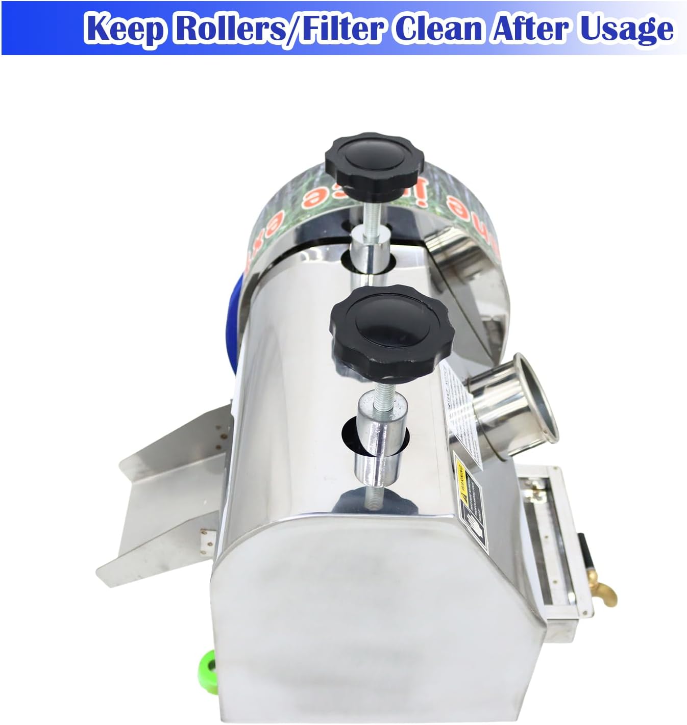 INTBUYING Manual Sugarcane Juicer Sugarcane Press Machine Sugarcane Juice Extractor W/3 Rollers for Sugar Cane Squeezer Juicer Machine 2 Paring Knives Stainless Steel Filter Faucet Handwheel