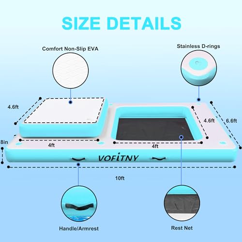 VOFiTNY Inflatable Floating Dock, Swim Platform Floating Dock for Lakes, Lake Floats for Adults, Island Raft Mat for Lake Beach Ocean, Non-Slip Surface