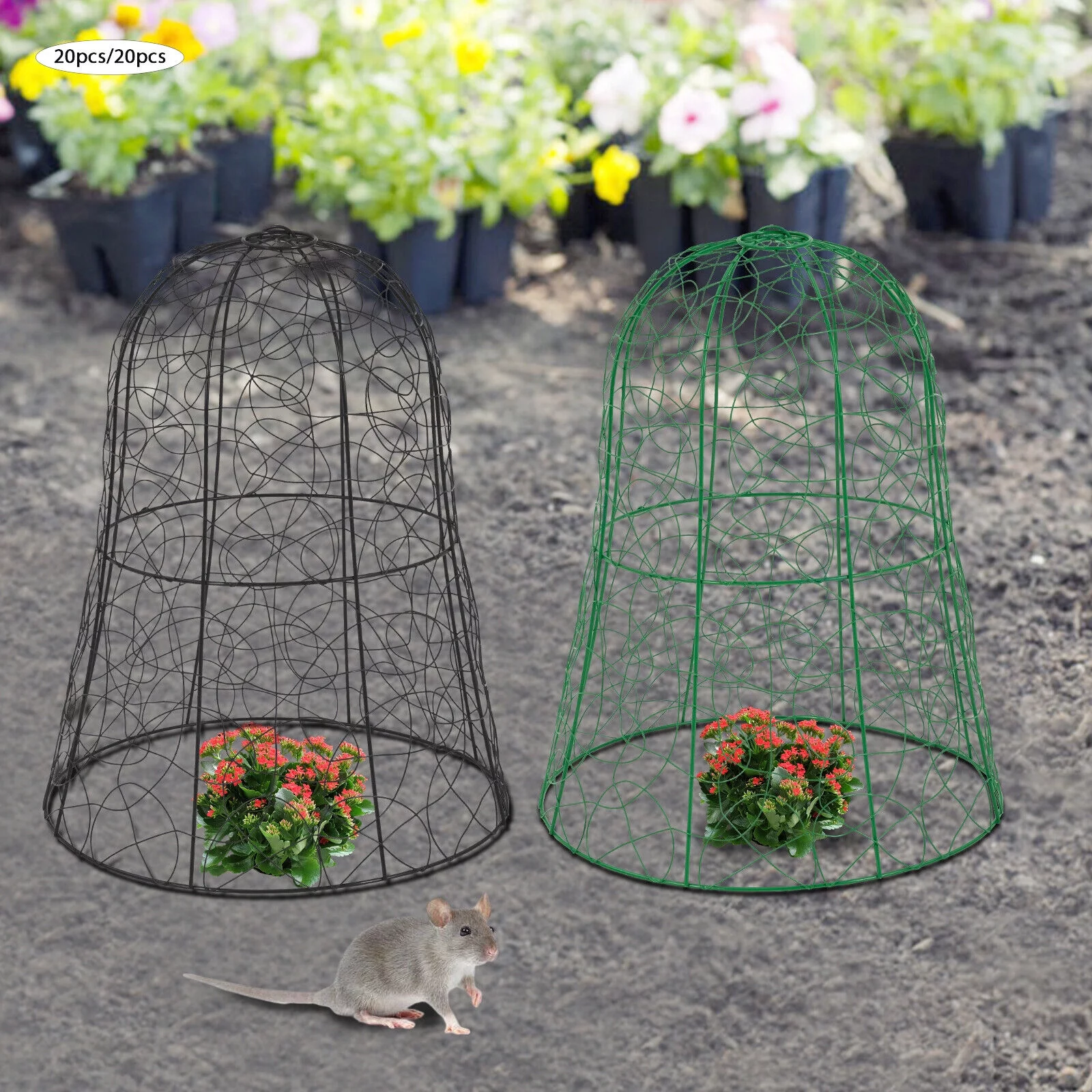 20PCS Garden Chicken Wire Cloche Plant Protector and Cover Iron Black/Green 12.99"H×15.75"