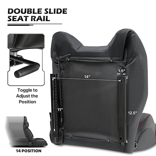 MoNiBloom Universal PVC Bucket Style Reclinable Sport PU Leather Simulator Racing Seat with Adjustable Lock Slide Red