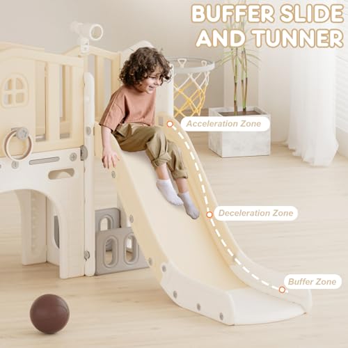 XJD 8 in 1 Toddler Slide, Kids Slide for Toddlers Age 1-3, Toddler Play Climber Slide Playset with Basketball Hoop and Ball,Toddlers Outdoor Indoor Playground (Blue)