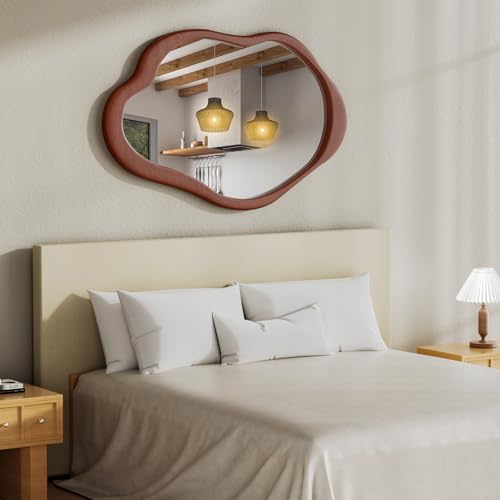 42"x 28" Irregular Wall Mirror, Wood Black Framed Wall Mirror, Asymmetrical Wall Wavy Mirror for Living Room Bedroom Entryway Bathroom Modern Decorative Cloud Mirror Hanging Hooks