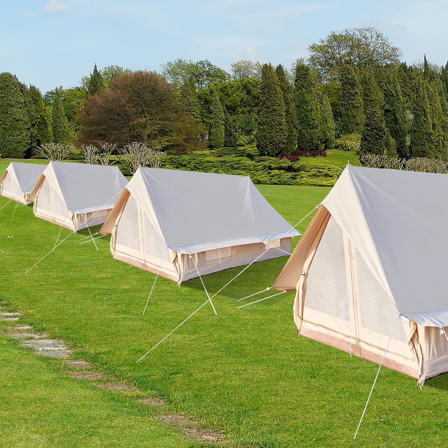 Double Door Canvas Glamping Tent Rainproof, Camping Bell Tent for 4 Person with Windows, Easy Set-Up All Season Tents - Embrace Outdoor Luxury with Family-Friendly Tent and Ready for Thrills