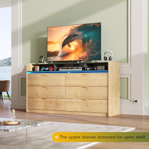 WLIVE 9 Drawer Dressers, Modern Large Wood Dresser Chest for Bedroom Organize with Sturdy Metal Handle, TV Stand for 75 inch TV, Living Room Office, Hallway, Ball Bearing Slide, Grey Oak (63" W)