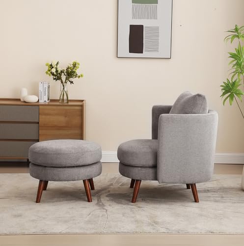 Modern Accent Chair with Ottoman,Upholstered Reading Chair,Comfy Living Room Armchair and Ottoman,Single Sofa with Wooden Leg and Throw Pillow for Bedroom, Corner,Reading Nook,Office (Charcoal)
