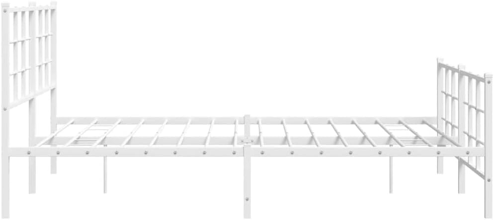 vidaXL White Steel Metal Bed Frame-Double Bed with Headboard/Footboard-81.5" x61.4 x35.4 | Modern Bedroom Furniture