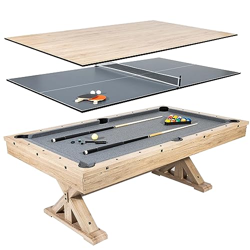 7 FT 3 in 1 Multi Game Pool Table with Dining Top Pool Table Ping Pong Table Combo, Includes Pool Table Accessories and Tennis Paddles