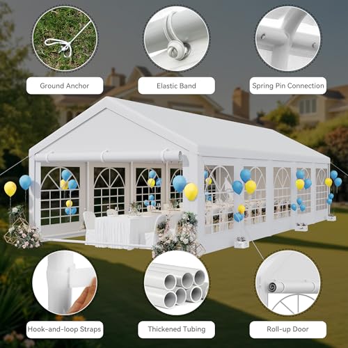 YITAHOME 16x32ft Heavy Duty Party Tent Outdoor Wedding Tent Canopy Event Shelters Upgraded Galvanized Steel Carport with Removable Sidewall Windows for Commercial and Parties, White