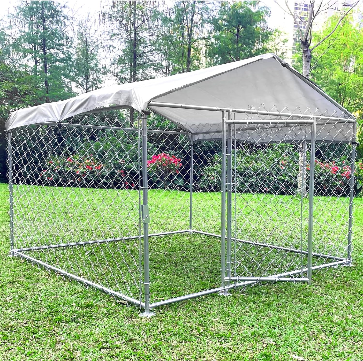 Outdoor Dog Kennel Heavy Duty Dog Cage with Waterproof Roof UV-Resistant Cover Anti-Rust Metal Mesh Fence and Lockable Door Chain Link Dog Exercise Pen Run for Dogs, 6.5x6.5x5 ft