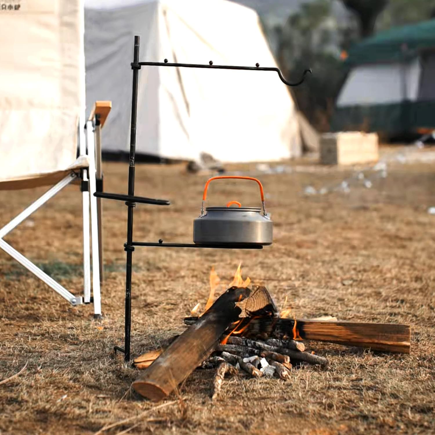 Campfire Grill Grate Stand - Portable Camping Grill Cooking Grate Set for Outdoor Over Fire BBQ, Packable Swivel Bushcraft Fire Pit Barbecue Grill