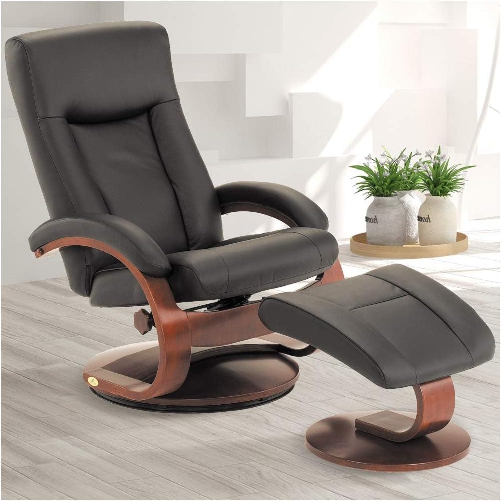 Hamilton Recliner and Ottoman in Black Top Grain Leather