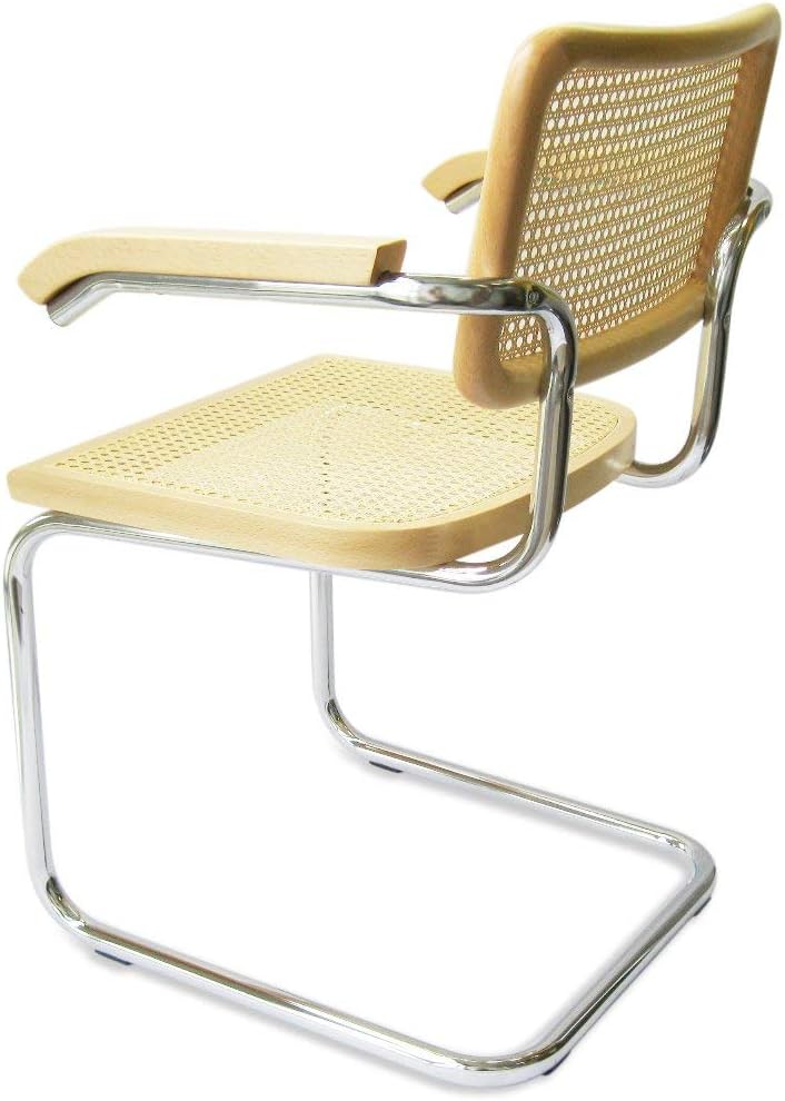 Marcel Breuer Cesca Cane Cantilever Armchair Arm Chair w/Chrome Frame & Natural Wood (Made in Italy)