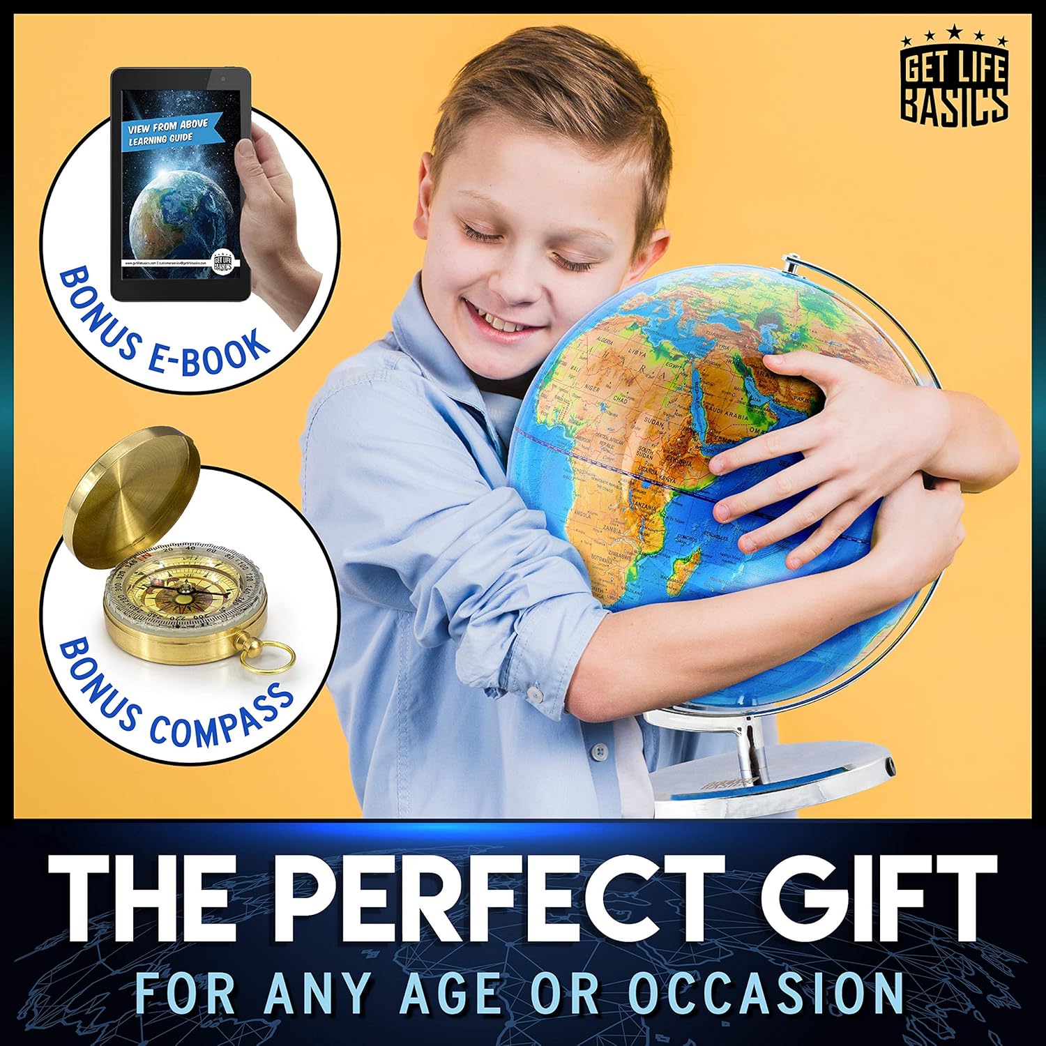 World Globe with Stand - 13" Globes for Kids with Light Up Constellation, Map of Earth for Interactive Learning, Globes for Adults Illuminated Constellation, Educational Toys - Includes Bonus E-Book
