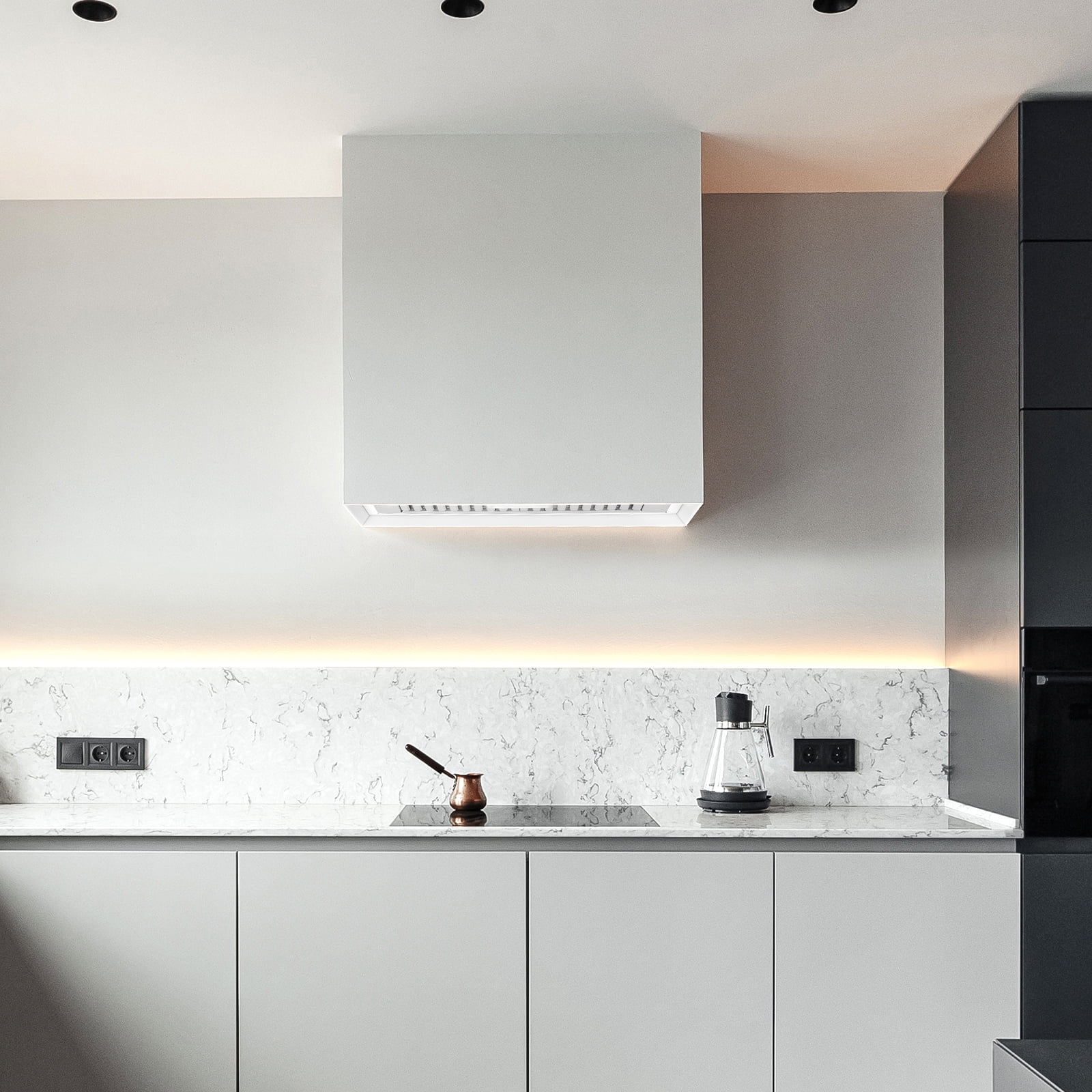 Akicon Stainless Steel Range Hood, Modern Box Kitchen Hood with Powerful Vent Motor, Wall Mount, 30”W*30”H*14D, Signal White