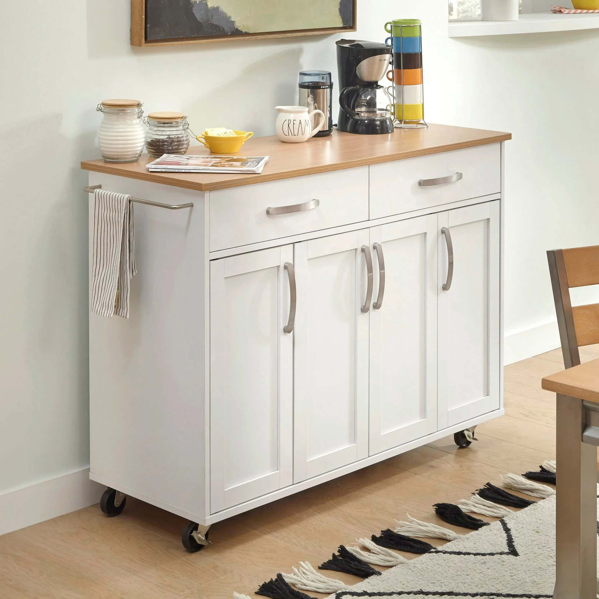 Homestyles Storage Plus Off White Wood Kitchen Cart