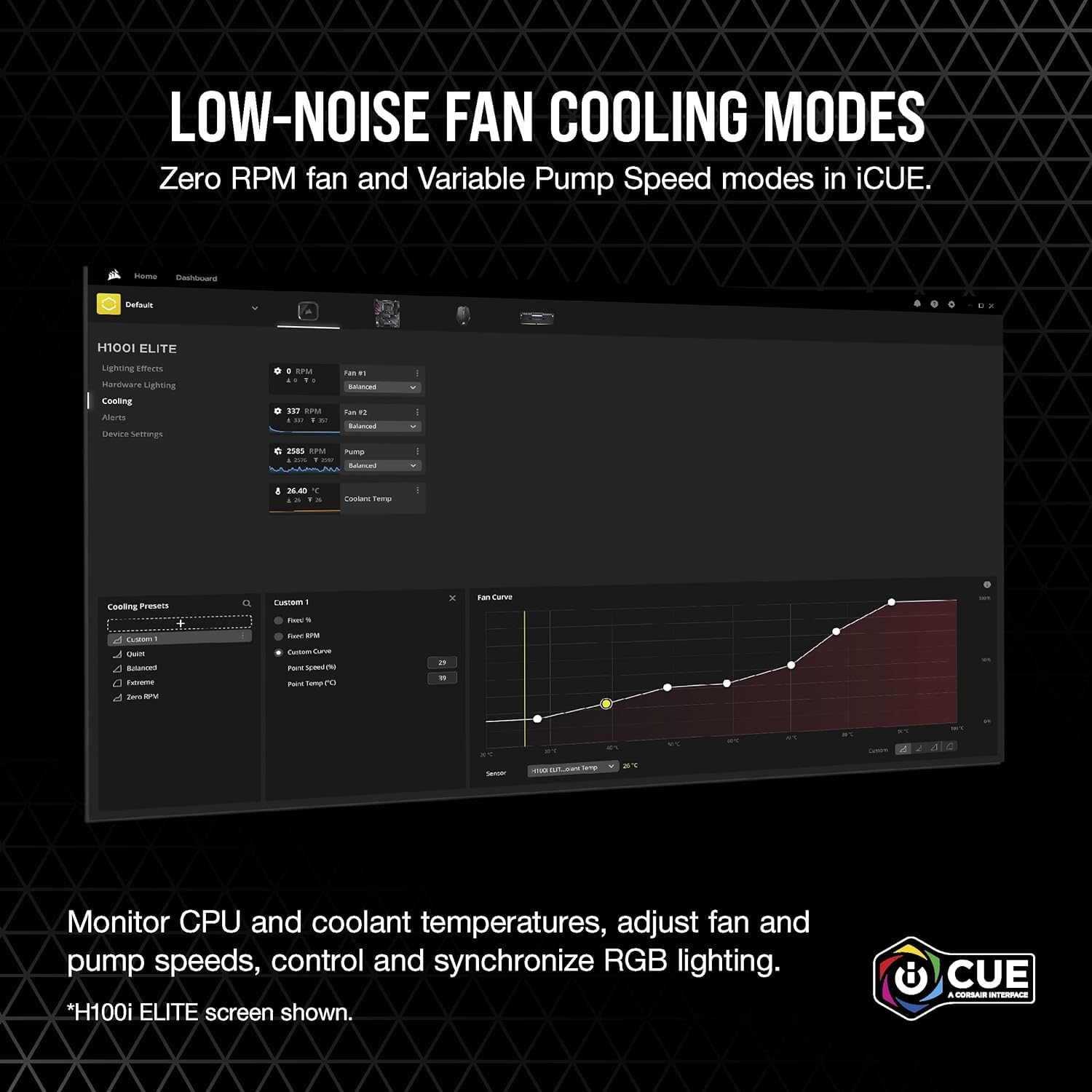 Corsair iCUE H100i RGB Elite, CW-9060058-WW, Liquid CPU Cooler (16 Dynamic RGB LEDs, 120mm AF Elite Series FDB Fans, 240mm Radiator - Black (Renewed)
