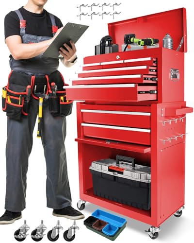 Heavy-Duty 7-Drawer Rolling Tool Chest with Wheels, Steel Tool Storage Cabinet with Lock & Liner for Workshop for Workshop/Garage - Includes 7 Organizer Boxes, Black