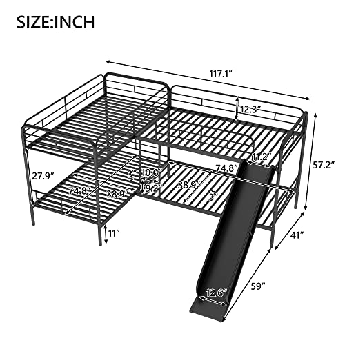 Triple Bunk Metal Beds,Can Be Separated into 3 Twin Beds with Headboards,Twin Over Twin/Twin Bunk Bed-Black