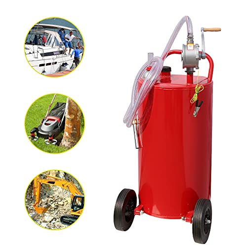 PartsFlow 35 Gallon Gas Caddy Fuel Tank Gasoline container Diesel portable gas tank w/pump Rolling & Solid Rubber Wheels for Weeder,Snow blower,Pickup truck,ATV,Water Scooter,Yacht,UTV,Motorcycle