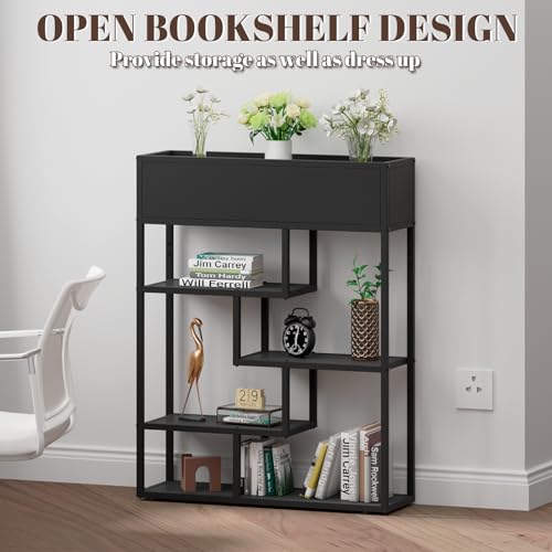 Bookshelf 4 Tier Modern Bookcase, Multifunctional Flower Stand and Bookshelf, Modern Plant Display Rack for Home Decor, Freestanding Open Book Shelves for Bedroom,Office, White
