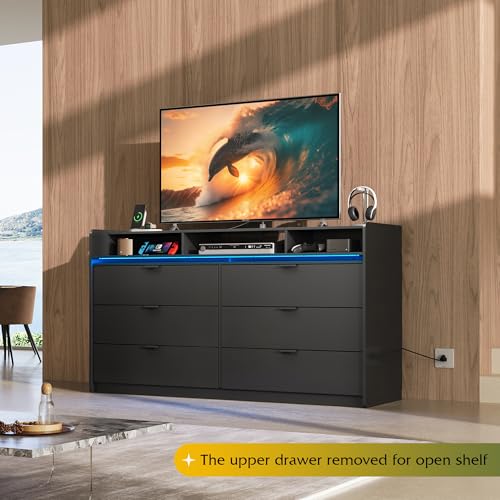 WLIVE 9 Drawer Dressers, Modern Large Wood Dresser Chest for Bedroom Organize with Sturdy Metal Handle, TV Stand for 75 inch TV, Living Room Office, Hallway, Ball Bearing Slide, Grey Oak (63" W)