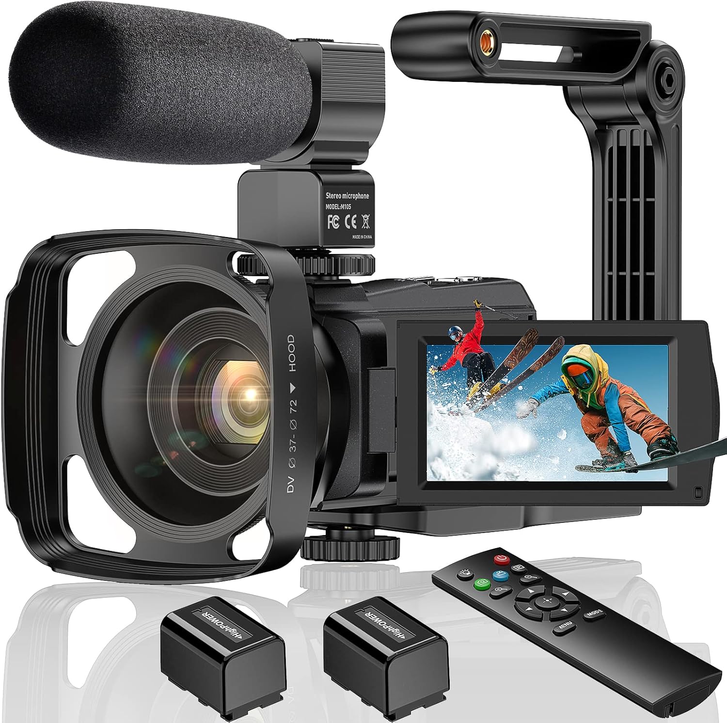 Video Camera 4K Camcorder UHD WiFi IR Night Version Vlogging Camera for YouTube 48MP 30FPS 16X Digital Zoom 3 Touch Screen Camera with Remote, Microphone, Handheld Stabilizer, Lens Hood, 2 Batteries