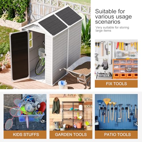 Outdoor Resin Storage Shed with Floor Included 5x3 FT, Waterproof Outside Sheds with Window Lockable Door, Plastic Sheds for Backyard Garden Patio Lawn Tools, Gray