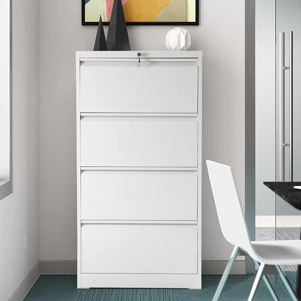 INVIE 3 Drawer File Cabinet with Lock, Metal Vertical Filing Cabinet Under Desk for Legal Letter File Anti-tilt Design Office Rolling File Cabinet(White A)��