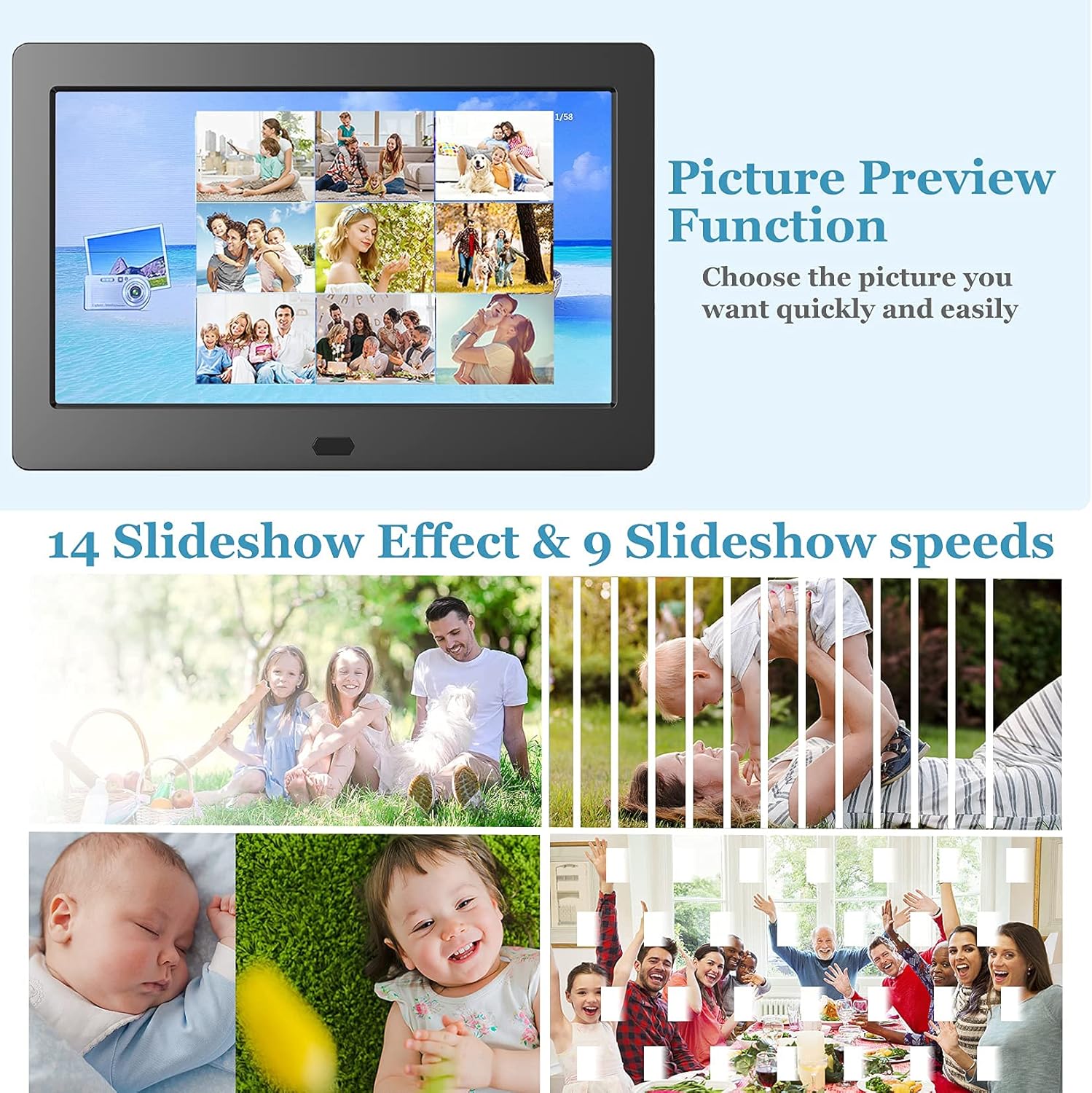 Digital Photo Frame with 8.1 Inch 1920x1080 FHD IPS Screen - Hauyince Digital Picture Frames with Remote Control, Slideshow, Picture Preview, Adjustable Brightness, Calendar, Using SD Card & USB Drive