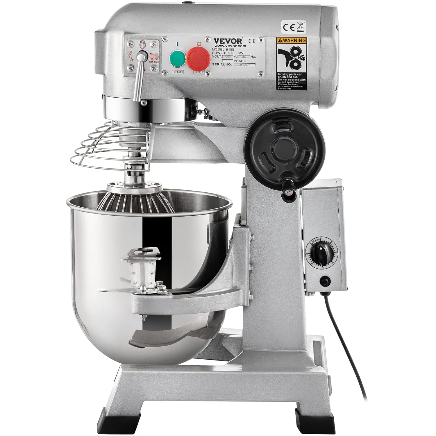 VEVOR Commercial Mixer, Commercial Food Mixer 10Qt Stainless Steel Bowl, 450W Commercial Stand Mixer with 3 Speeds Adjustable, Dough Hook Whisk Beater Included, Perfect for Bakery Pizzeria, Silver