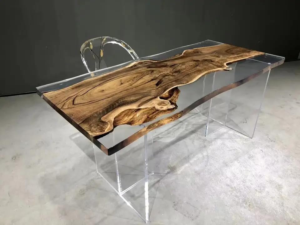 Custom Made Live Edge with Clear Resin Table Epoxy Dining Table Coffee Table End Table Bar Counter Top Living Room Table Wall Art Wooden Table (16.5" Inches Tall, 48 x 24 Inches)