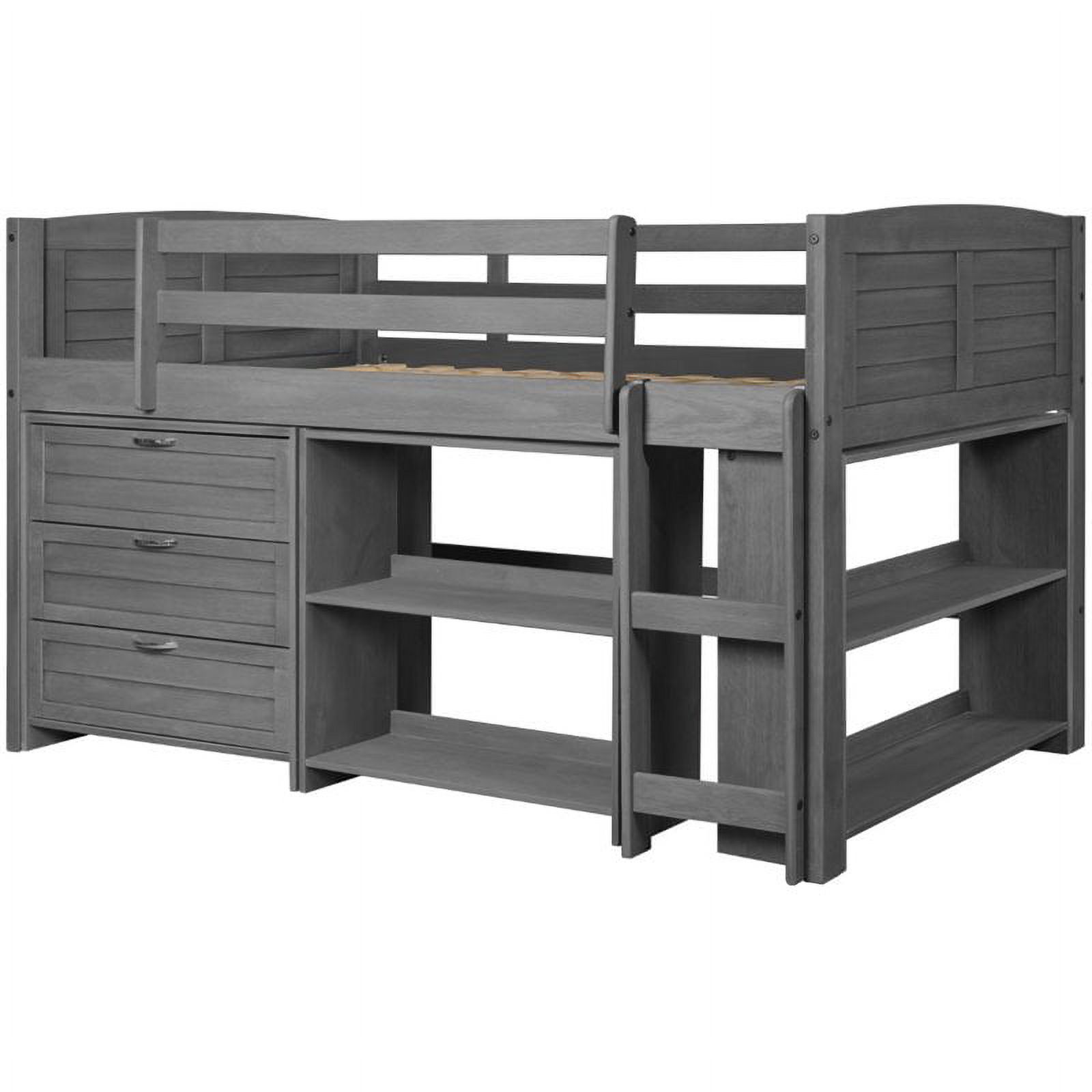 Roseberry Kids Solid Wood Twin Low Loft with Storage in Antique Gray