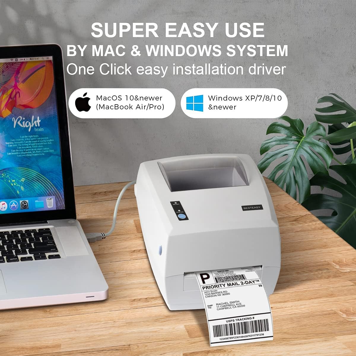 BESTEASY Thermal Label Printer, High Speed Label Printer for Shipping Packages, Label Printer for Small Business, Compatible with USPS,FedEx,Amazon, Ebay,ups,etsy,etc