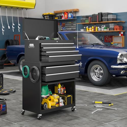Tool Chest,5-Drawer Rolling Tool Storage Cabinet with Enhanced Packaging, Detachable Top Tool Box, Metal Tool Cart for Garage Workshop,Black, ATC001BK