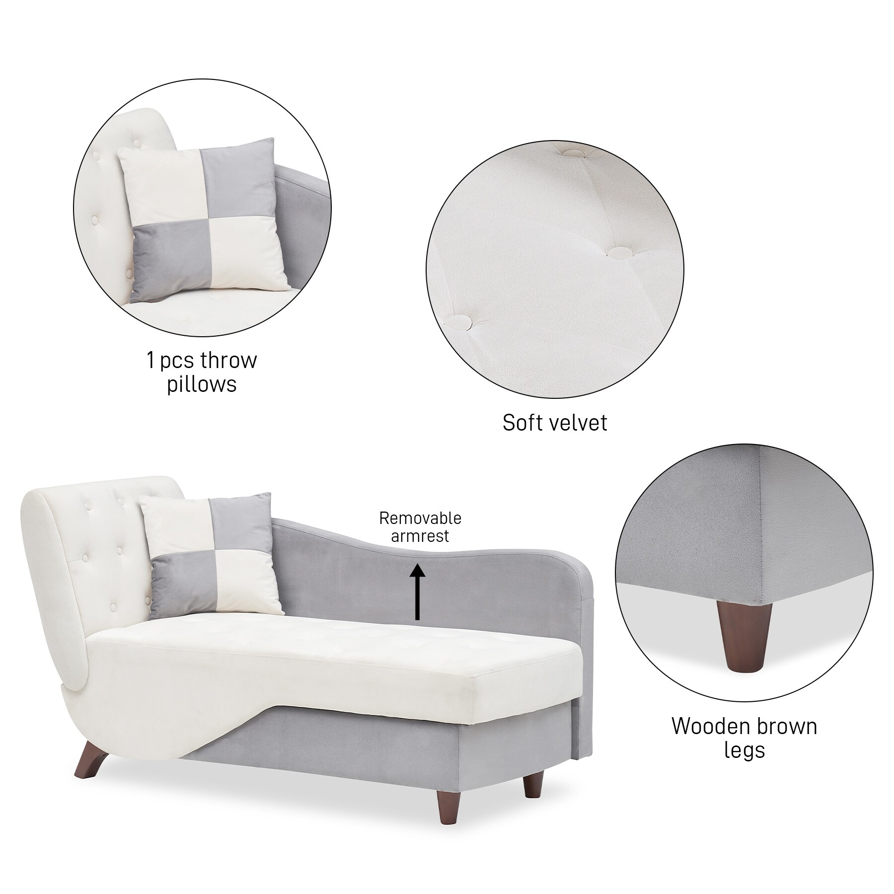 Ouyessir Upholstered Storage Chaise Lounge Chair with Left Armrest & Lumbar Pillow White
