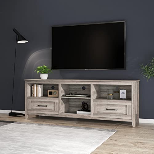 70" Farmhouse Style TV Stand with 2 Drawers and 4 Large Storage Compartments Wood Media Console Table Storage Cabinet for Bedroom, Living Room or Game Room (Old Pine)