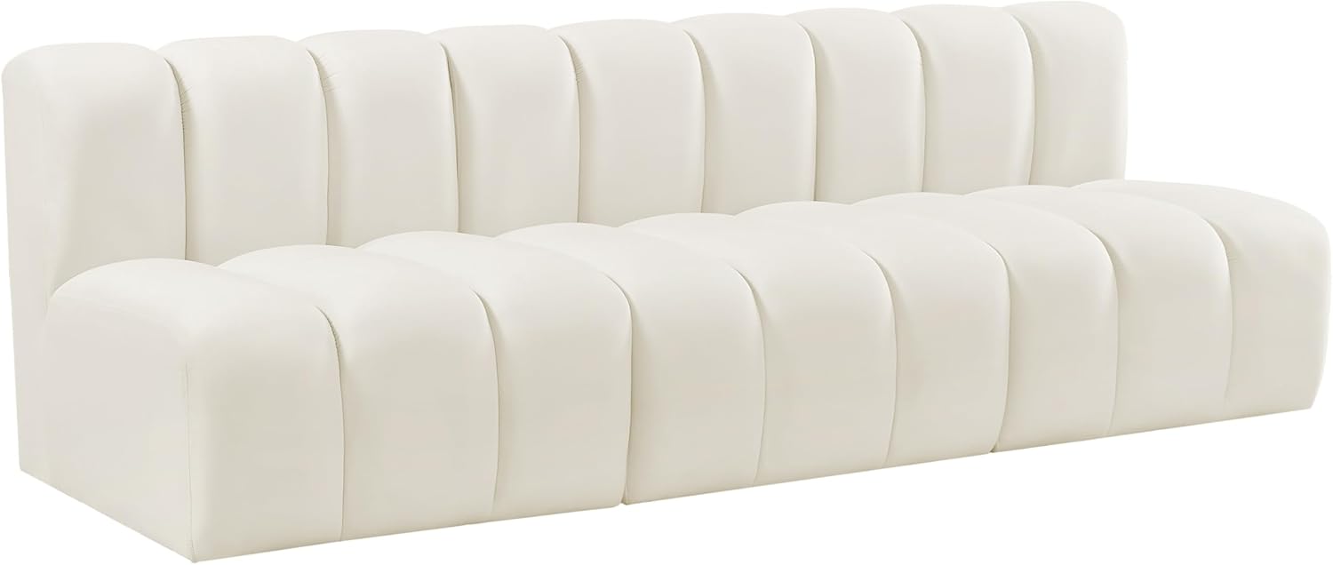 Meridian Furniture Arc Collection Modern | Contemporary Sofa with Soft Velvet, Deep Channel Tufting, Modular Design, 89.5 W x 31 D x 30 H, Cream