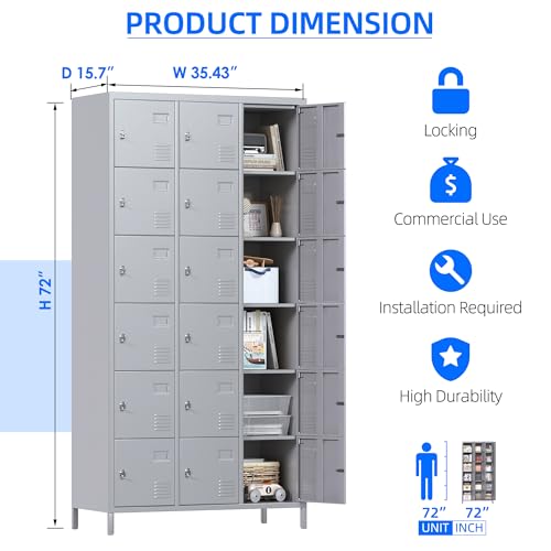 METAN Metal Storage Locker for School Office Gym Bedroom, 12 Doors Locker Cabinet for Employees, Industrial Steel Storage Locker with 12 Hooks, Assembly Required (12 Door-Light Gray)