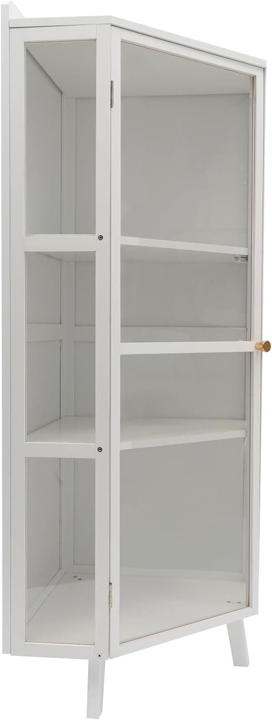 42.5" Corner Cabinet, 3-Tier Floor Storage Cabinet with Door for Kitchen Living Room Bedroom (White)