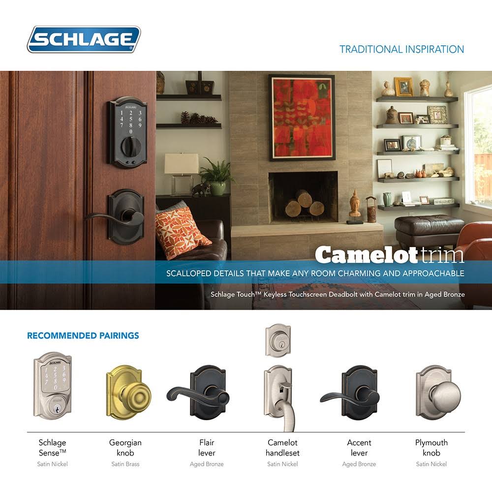 Schlage Camelot - Keypad Entry with Auto-Lock Door Satin Nickel Accent Lever