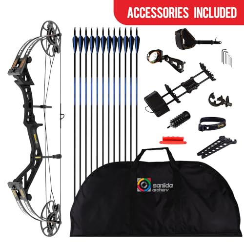 Sanlida 2024 New Dragon X7 Ready to Hunt Compound Bow Package for Adults, Archery Compound Bow and Arrow Set, 0-70 Lbs Draw Weight, No Bow Press Needed, Limited Life-time Warranty