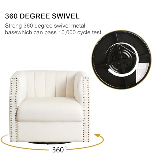 Swivel Barrel Chair Set of 2 360° Curved Accent Chairs Upholstered Comfy Single Sofa Chairs Modern Home Corner Barrel Chair with Brass Rivets for Living Room, Bedroom, Home Office (2)