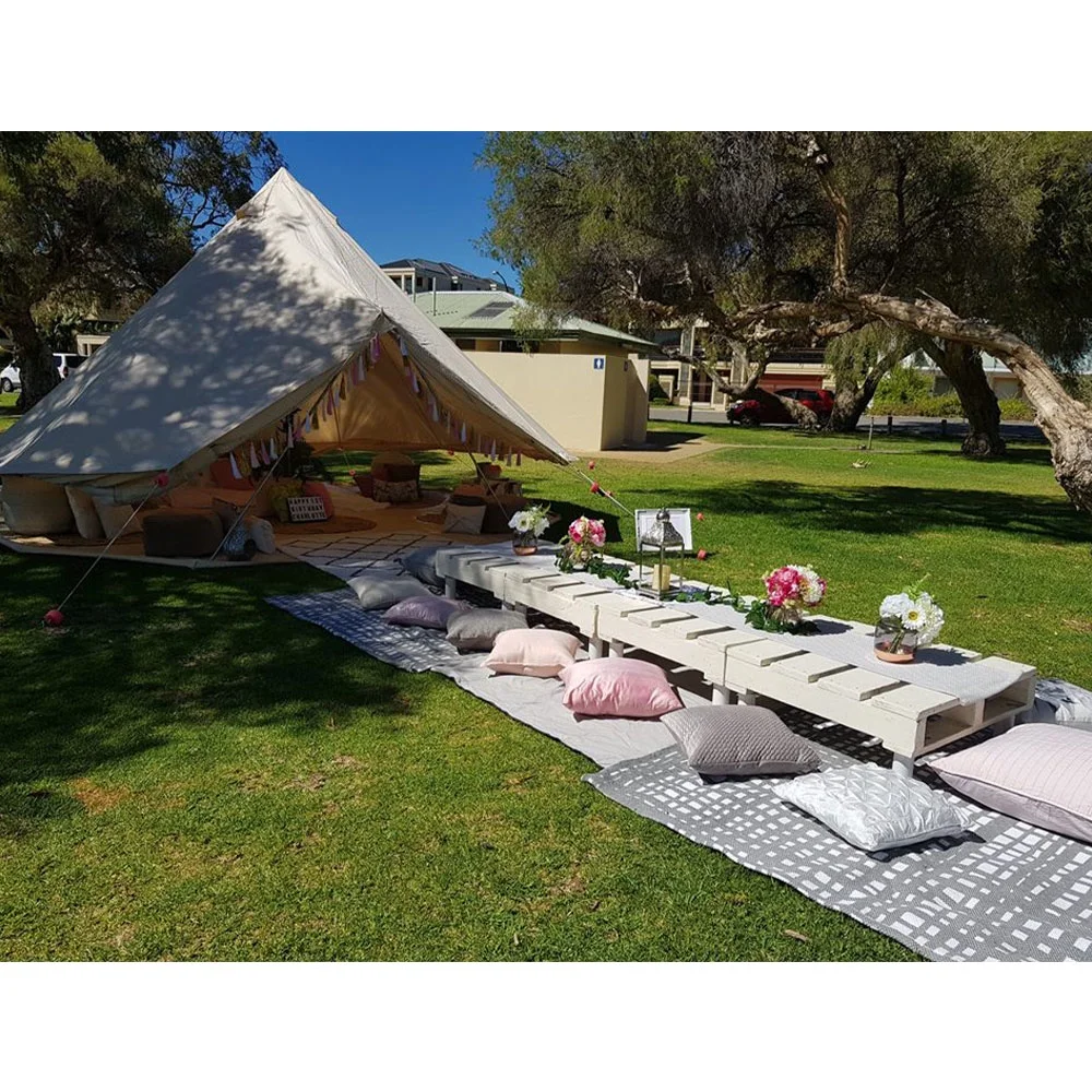 UNISTRENGH 6M Double Door Bell Tent Waterproof Cotton Canvas Glamping Tent Yurt for Wedding