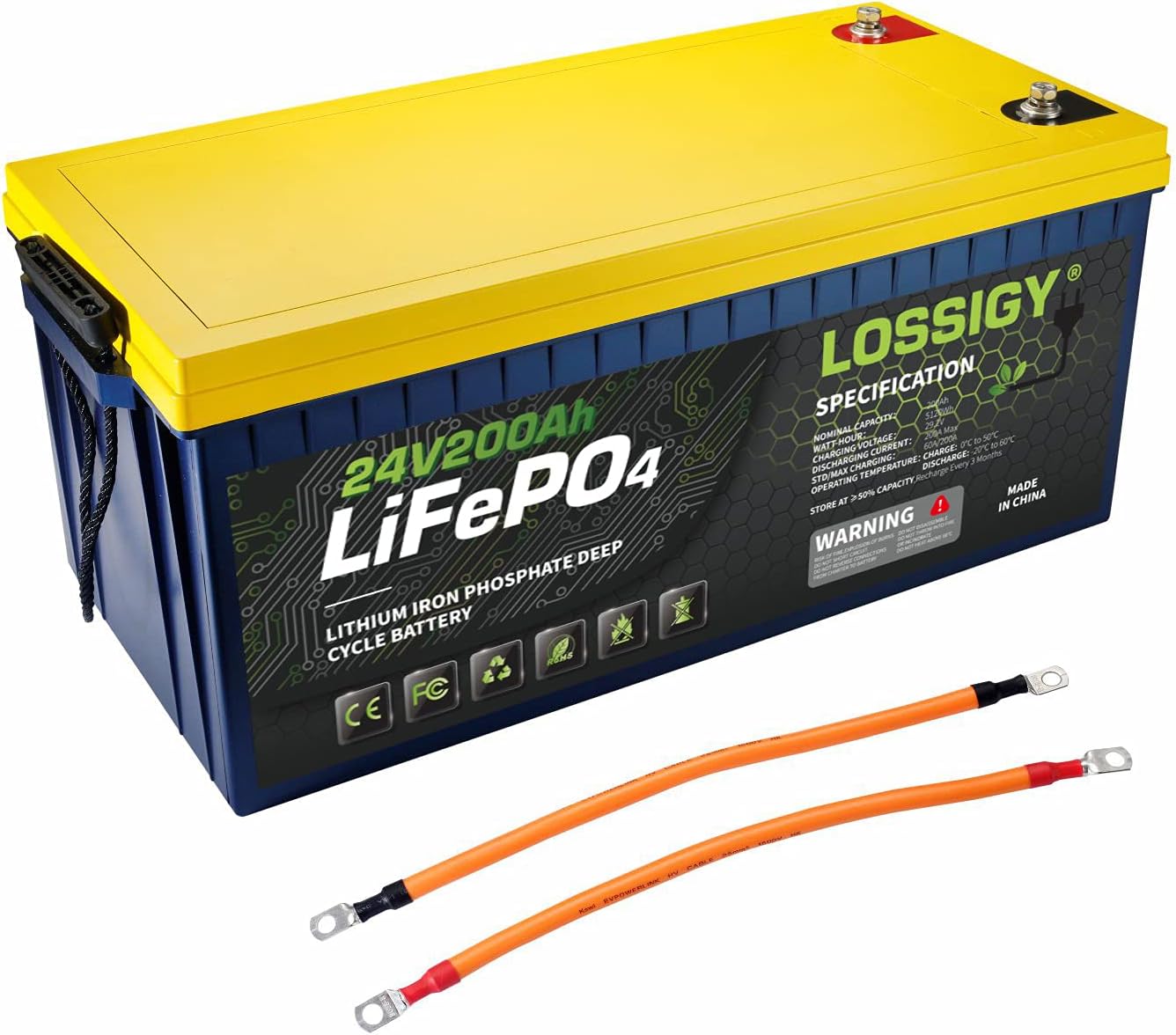 LOSSIGY LiFePO4 Battery 12V 200Ah Deep Cycle Lithium Ion Battery, Built-in 100A BMS, 4000+ Cycles, 280Amp Max, Perfectly replace all RV, Solar systems, Marine Batteries Application, Maintenance-Free