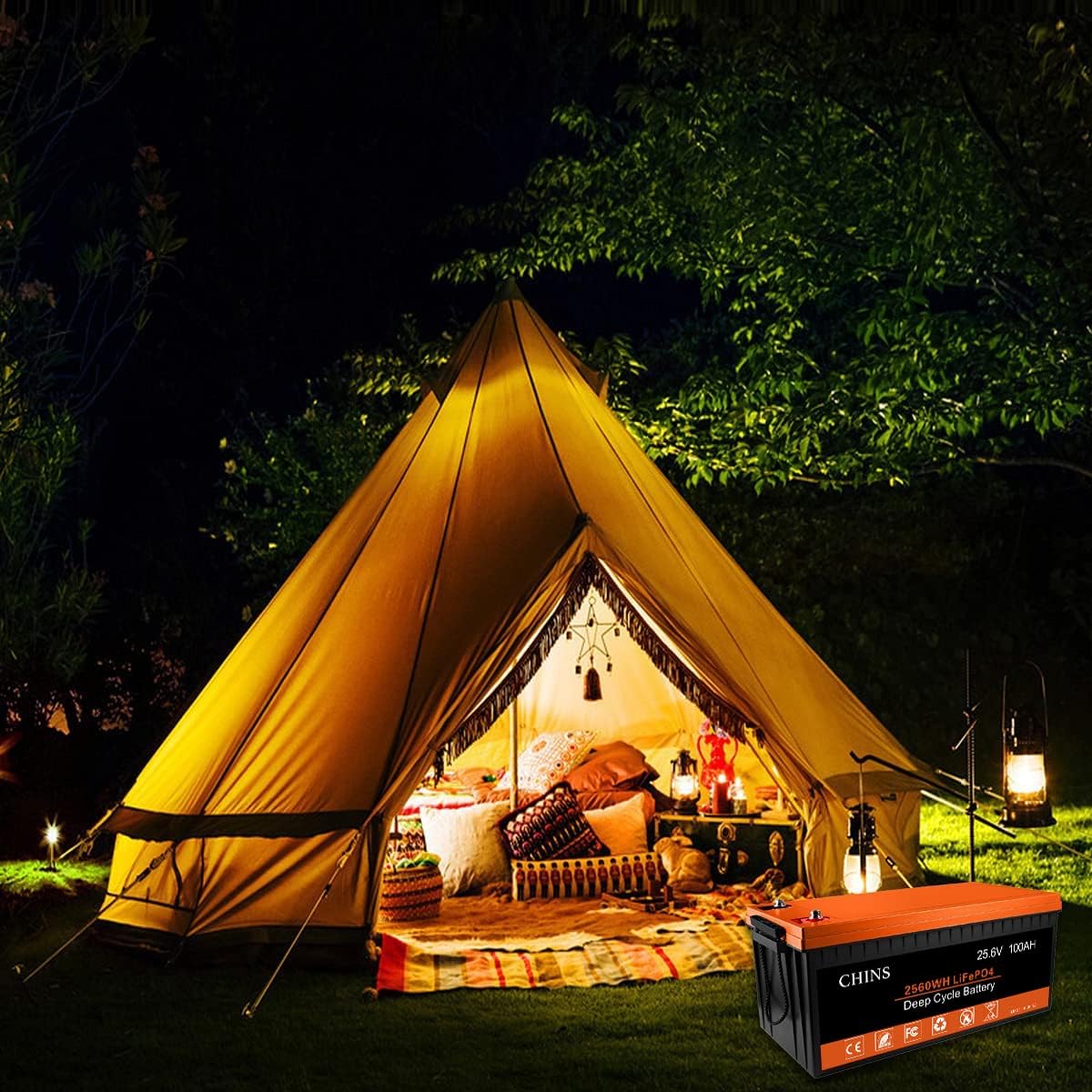 CHINS LiFePO4 Battery 24V 200Ah Lithium Battery - Built-in 200A BMS, 2000+ Cycles, Each battery Can Support 5120W Power Output, Perfect for RV, Home Storage and Off-Grid