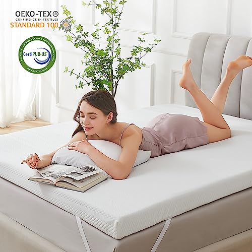 Homemate Memory Foam Mattress Topper Queen, 4 Inch Gel Cooling Mattress Pad High Density Foam Firm Mattress Topper, Soft Pressure Relieve Bed Topper CertiPUR-US, Non-Slip Removable & Washable Cover